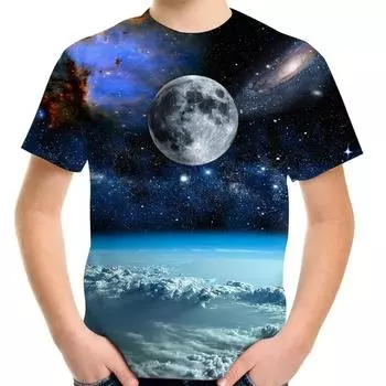 Одежда для девочек Детская одежда Летняя футболка с коротким рукавом с принтом 3D Галактика Земля Детские футболки Повседневная винтажная одежда для мальчиков и девочек 130