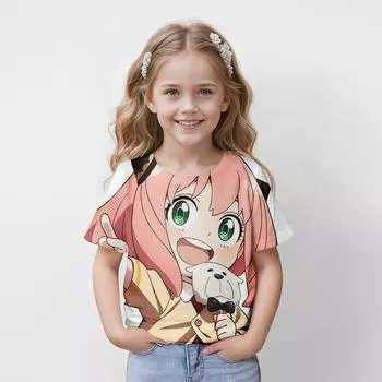 Одежда для девочек Футболки для девочек с коротким рукавом Детская летняя одежда Аниме Графический принт Топ для девочек Повседневная милая детская одежда с круглым вырезом 100