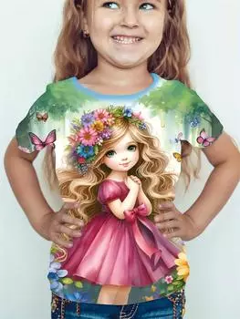 Одежда для девочек Футболки с рисунком принцессы из мультфильма Одежда с круглым вырезом Детская футболка с коротким рукавом для девочек Летняя одежда для девочек 100