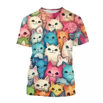 Одежда для девочек, футболки в стиле Харадзюку с короткими рукавами и японским рисунком кота, детская футболка, модная летняя одежда для девочек XXS