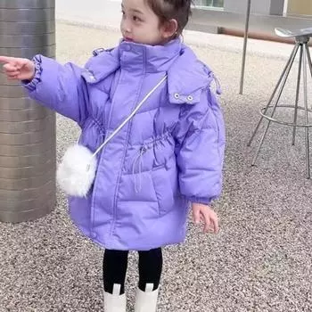 Одежда для девочек из хлопка, куртки средней и большой длины в иностранном стиле, утепленная зимняя одежда для детей среднего и старшего возраста, теплые длинные куртки. 100CM