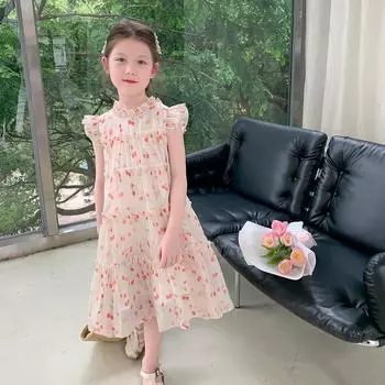 Одежда для девочек, кружевное платье-тюльпан, милая принцесса, платье-торт, детский костюм для вечеринки 150
