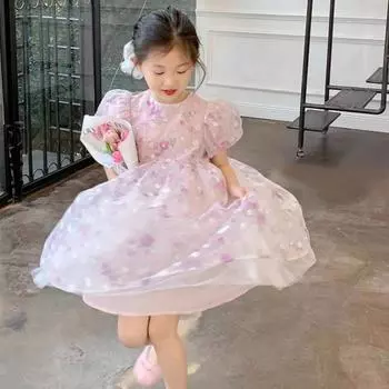 Одежда для девочек, летние пышные платья принцессы, детское платье с короткими рукавами, вечерние сетчатые платья для девочек, детская одежда, От 1 до 6 лет 100