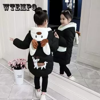 Одежда для девочек на хлопковой подкладке, модная одежда в корейском стиле с вышивкой на хлопковой подкладке, детская зимняя утолщенная куртка с большим меховым воротником на хлопковой подкладке 150 розовый
