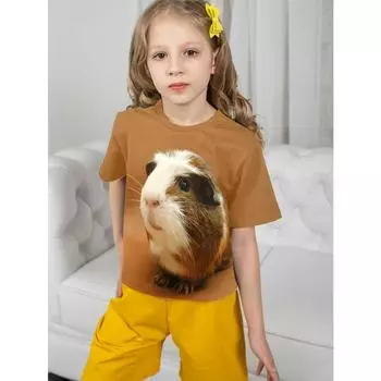 Одежда для девочек от 5 до 14 лет, милая футболка с изображением морской свинки, детская одежда, летний детский топ с коротким рукавом для девочек 2025 г. 100cm