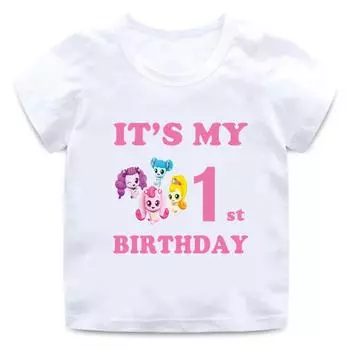 Одежда для девочек с мультяшным принтом Tini Ping, футболка для детей It s My 1, 2, 3, 4, 5, 6, 7, 8, 9 лет, детская футболка для малышей 3T(100cm)
