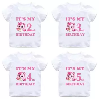 Одежда для девочек с мультяшным принтом Tini Ping, футболка для детей It s My 1, 2, 3, 4, 5, 6, 7, 8, 9 лет, детская футболка для малышей 3T(100cm)