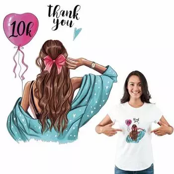 Одежда для девочек с воздушным шаром, наклейки с надписью Спасибо , теплопередача, аксессуары для рукоделия, одежда, утюг на термоклейке, футболка для девочек