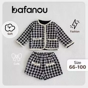 Одежда для девочек, зимний детский кардиган с длинными рукавами, модные детские шорты, комплект одежды в клетку для новорожденных, bafanou 23077 66cm(3-6M) чёрный/белый