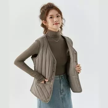 Одежда для девушек Осень и зима Короткий жилет-подкладка Жилет для отдыха Теплый Молодежный Практичный Карманы Удобные женские модели Жилет Двусторонний S