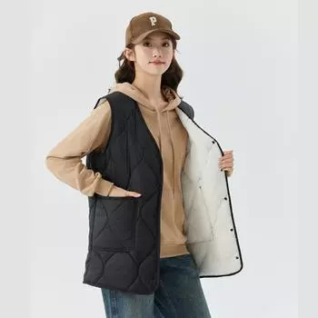 Одежда для девушек Плюс Утолщенные и на подкладке Средней длины Женские модели Из овечьей шерсти Пуговицы Повседневный внешний вид Хлопковый жилет Модный и теплый M