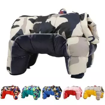 Одежда для домашних собак, морозостойкая зимняя одежда, утепленная теплая хлопковая одежда, одежда для четвероногих плюшевых мишек и щенков, камуфляжная одежда 10