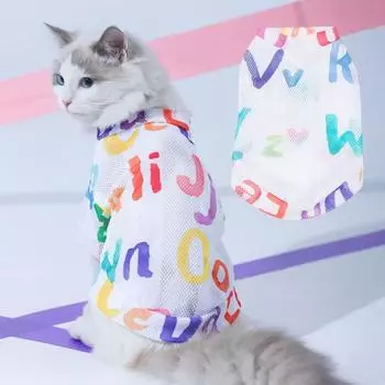 Одежда для домашних животных, две ноги, половина рукава, ажурная дышащая футболка с буквенным принтом, тонкая эластичная футболка с круглым вырезом, маленькая футболка для кошек и собак, весна-лето M