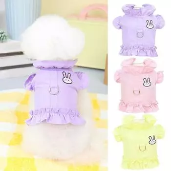 Одежда для домашних животных, кольцо с мультяшным рисунком, мягкое платье с буксиром, легкая хлопковая рубашка с защитой от падения, изысканная кружевная рубашка для домашних животных, весенние аксессуары S жёлтый