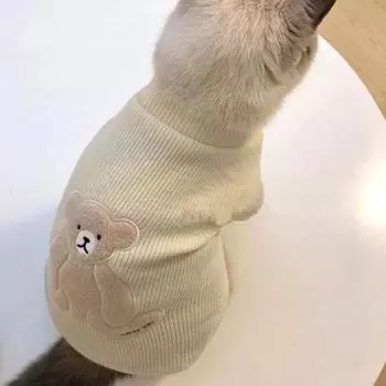 Одежда для домашних животных, милый дизайн медведя, эластичные двуногие, легко носить, мягкие, удобные, теплые свитера для кошек M бежевый