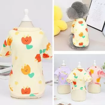 Одежда для домашних животных Одежда для собак с рисунком из мультфильмов Футболка с принтом Тонкая секция Жилет для собак среднего размера Одежда с коротким рукавом S