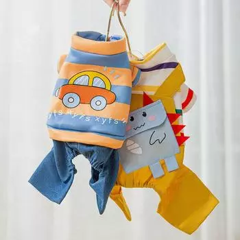 Одежда для домашних животных, осенне-зимняя теплая одежда для четвероногих собак, плюшевый мишка, миниатюрная собака, комбинезон с героями мультфильмов, одежда для кошек XS жёлтый