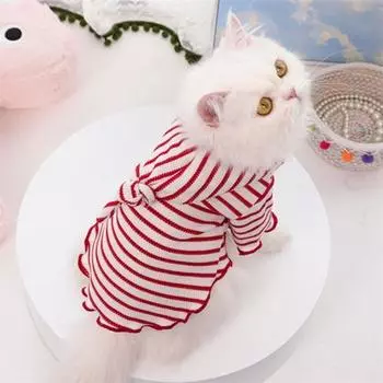 Одежда для домашних животных, полосатый дизайн, с капюшоном, двуногие, с кружевной отделкой, модная милая одежда для собак и кошек на осень и зиму 2XL красный