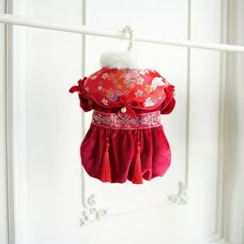 Одежда для домашних животных Рождественское плюшевое платье в сравнении с плюшевым мишкой Осень/Зима Платье Тан с воротником из пяти цветов Свадебное платье с кошкой красного цвета XS