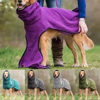 Одежда для домашних животных с капюшоном, флисом и золотистым мехом, утолщенная и теплая для собак, однотонная одежда для собак с капюшоном, товары для животных M озеро синий