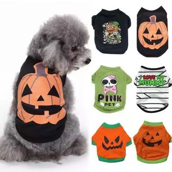Одежда для домашних животных с рисунком тыквы, нарядная, приятная для кожи, рубашка с коротким рукавом для домашних собак XS чёрный