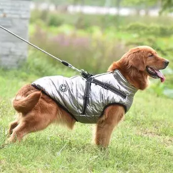 Одежда для домашних животных с утолщенной грудью и спиной, одежда для больших собак, светоотражающая теплая одежда из хлопка для домашних животных, одежда для домашних животных 3XL серебряный серый