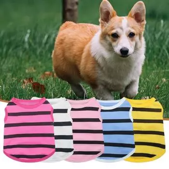 Одежда для домашних животных, тонкая, облегающая, без катышков, удобная, моющаяся, хлопковая, в полоску, без рукавов, для собак L белый