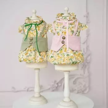Одежда для домашних животных, жилет в стиле принцессы с цветочным принтом, юбка, милый плюшевый мишка с кошкой, цветочное пальто из плюша и хлопка, одежда для собак, куртка для маленьких собак XS