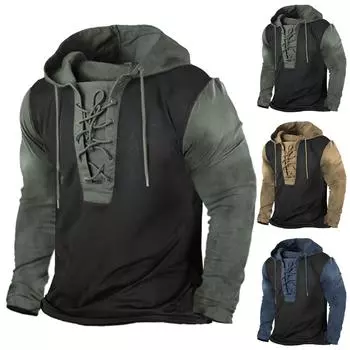 Одежда для фитнеса, мужской периферийный свитер, футболка с длинными рукавами и капюшоном XL хаки