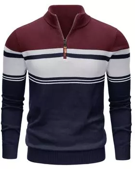 Одежда для гольфа, осенний трикотажный свитер для холодной погоды, внутренняя молния на четверть дюйма, водолазка, толстый вязаный свитер большого размера, красный 3XL [TACVASEN], мужской, темно-синий/винный