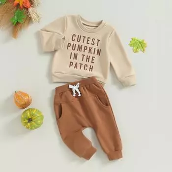 Одежда для Хэллоуина для новорожденных, комплект из 2 предметов: толстовка с длинными рукавами и эластичными штанами с буквенным принтом для младенцев 0-6 Months абрикосовый