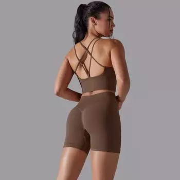Одежда для йоги Auroth, женские костюмы для фитнеса из 2 предметов, спортивные шорты с высокой талией, спортивный бюстгальтер для бега с перекрестной спинкой, тренировочный комплект S