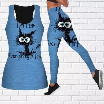 Одежда для йоги с принтом котят для женщин, модные леггинсы для тренировок, спортивные повседневные штаны для фитнеса и йоги 7XL синий