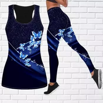 Одежда для йоги с принтом скрещенных бабочек для женщин, модные леггинсы для тренировок, спортивные повседневные штаны для фитнеса и йоги XS синий
