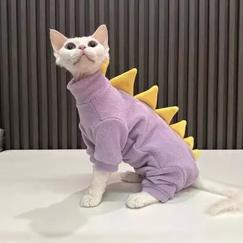 Одежда для кошек-динозавров Зимняя пижама для кошек-сфинксов Костюм из мягкого флиса Теплый кот XS фиолетовый