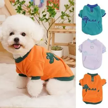 Одежда для кошек и собак. Милый двуногий узор с динозавром и тяговым кольцом. Модный рождественский свитер. XL оранжевый