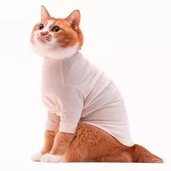 Одежда для кошек Poponeko Cat Friendly для кошек, футболка из органического хлопка, однотонная (Длинные рукова) (Айвори, С.) слоновая кость