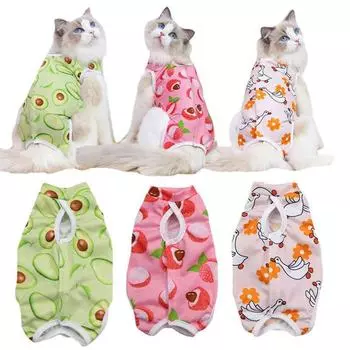 Одежда для кошек после операции с защитой от укусов и облизывания с рисунком S красный