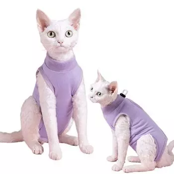 Одежда для кошек, восстановительный костюм, комбинезон для маленьких собак, одежда после операции, защита от ран, регулируемый воротник, пижама для котят, боди S фиолетовый