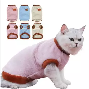 Одежда для кошек, зимняя утолщенная теплая одежда для кошек, плюшевая одежда с мультяшной вышивкой для домашних животных