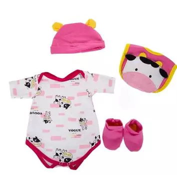 Одежда для куклы реборн, реалистичные розовые аксессуары для куклы-коровы, одежда для маленьких девочек, костюм для кукол реборн 22-23 дюймов, детская одежда, рубашка + шапка + нагрудник + носки