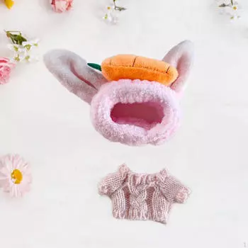 Одежда для кукол 15-17 см, включая свитер и повязку на голову в виде морковки для мягких игрушек pink sweater set