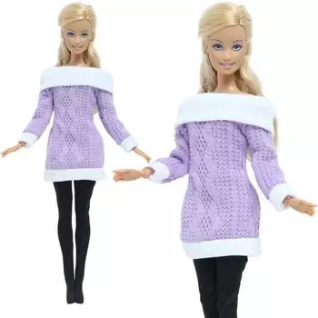 Одежда для кукол 30 см, зимний свитер, фиолетовые блузки, черные чулки, одежда для кукол Барби, аксессуары для кукол 30 см, детские игрушки