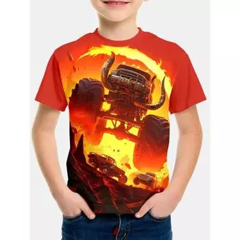 Одежда для мальчика Детская футболка Крутая футболка Monster Truck для мальчиков Детская одежда Детская одежда для мальчиков Топы Футболки 2024 100