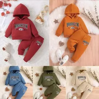 Одежда для мальчиков Детская толстовка с длинным рукавом + штаны, комплект из 2 предметов, детская толстовка, повседневная детская одежда 3-6M коричневый