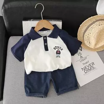 Одежда для мальчиков, футболка, детский костюм, модная детская одежда с коротким рукавом, комплект детской одежды для девочек 6-12m белый