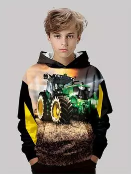 Одежда для мальчиков Футболка с длинным рукавом для девочек Толстовки с капюшоном с рисунком для детей Осенняя детская одежда с принтом машин Модные топы унисекс 100