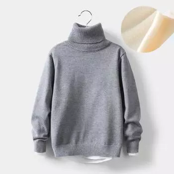 Одежда для мальчиков и девочек из плюша и утеплителя, осенне-зимний теплый свитер, топ с длинным рукавом, водолазка, вязаный свитер, повседневный однотонный трикотаж 100 фиолетовый