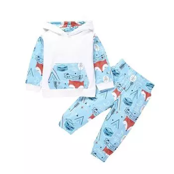 Одежда для мальчиков и девочек, модный милый комплект, детский топ, штаны с капюшоном, комплект из 2 комплектов теплой одежды для малышей, От 0 до 24 месяцев 100