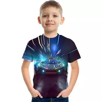 Одежда для мальчиков, летняя футболка с короткими рукавами, гоночная детская одежда с 3d принтом для детей от 2 до 8 лет, модные предложения 2023, детские реплики брендов 130